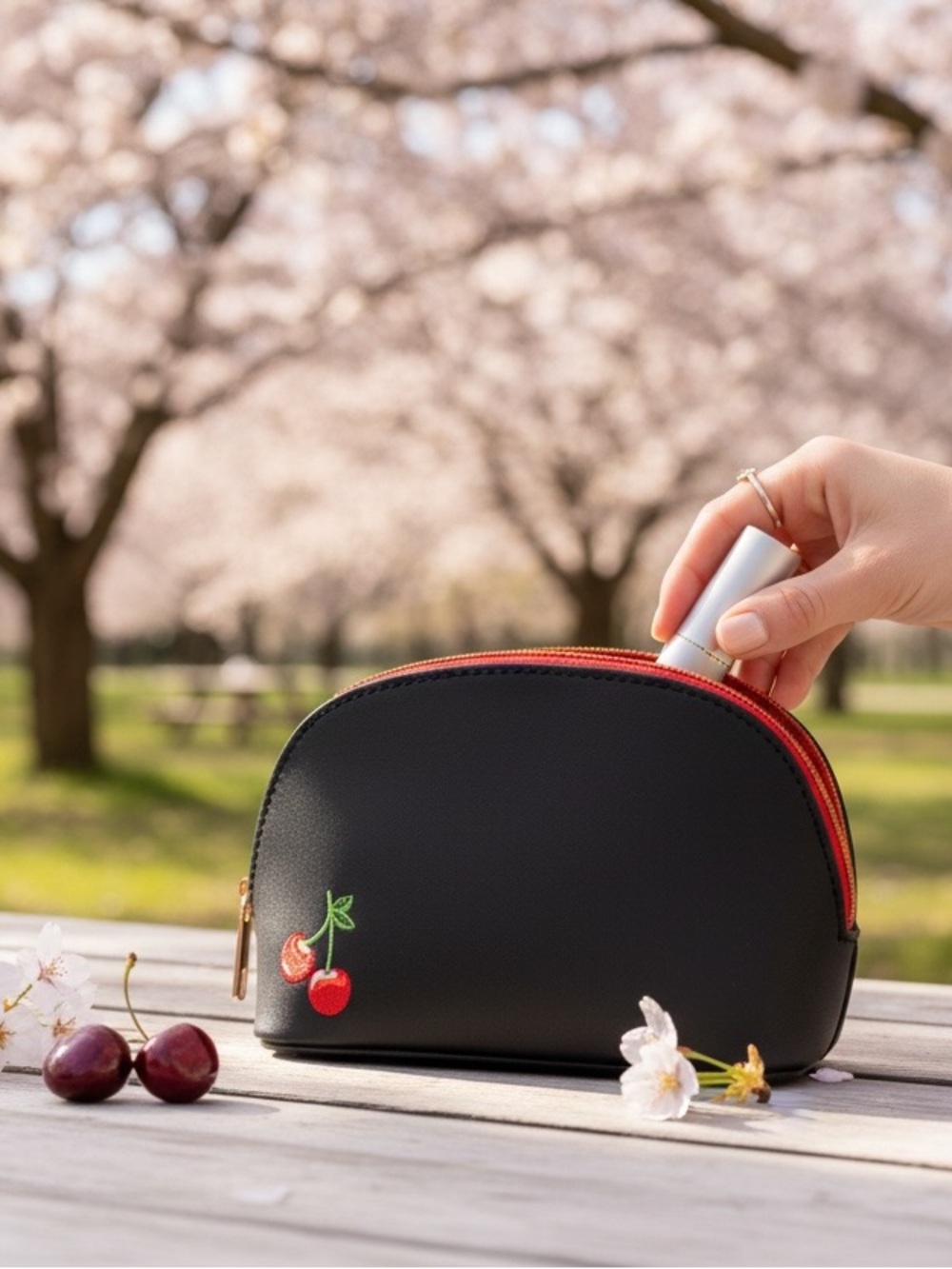 Torrid Embroidered Cherry Zipper Cosmetic Bag